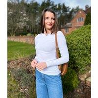 White Ribbed Long Sleeve Top Size 10