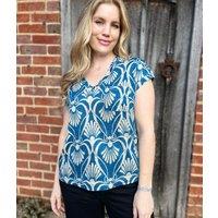 Iris Blue Printed Linen Top Size 10