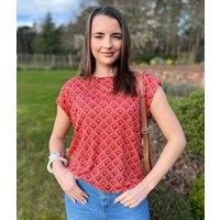 Rowan Orange/Red Print Linen Top Size 22