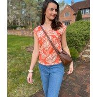 Nina Coral Print Linen Top Size 16