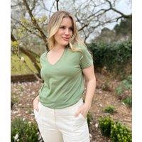 Sage Pure Cotton V Neck T Shirt Size 16