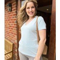 Ice Blue Pure Cotton V Neck T Shirt Size 20