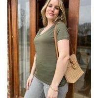 Green Pure Cotton V Neck T Shirt Size 14
