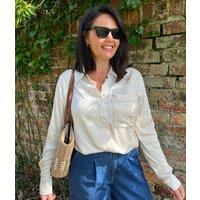 Ivory Contrast Stitch Satin Shirt Size 8
