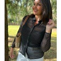 Black Mesh Embellished Shirt Size 20