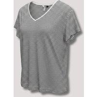 Black Striped Linen Blend V Neck T Shirt Size 10