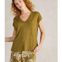 White Stuff Khaki Iris Linen Tee Size 8