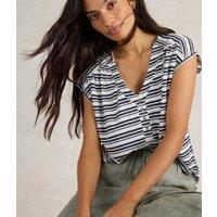 White Stuff Navy Stripe Nina Linen Tee Size 10