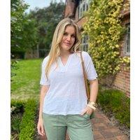 White Stuff Nadine White Linen Blend Tee Size 16