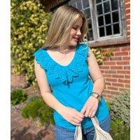 Turquoise Border Anglaise Vest Top Size 8