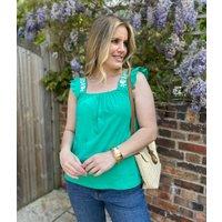 Green Embroidered Square Neck Top Size 10