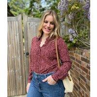 Brakeburn Burgundy Bow Print Blouse Size 8
