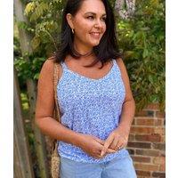 Blue Flower Print Strappy Vest Top Size 16