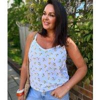 Ivory Flower Print Strappy Vest Top Size 16