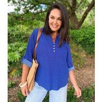 Blue Polka Dot Popover Blouse Size 10
