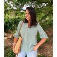 Green Polka Dot Popover Blouse Size 8