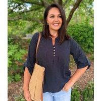 Navy Polka Dot Popover Blouse Size 16