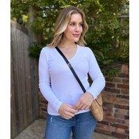 White Cotton Rich Ribbed V Neck Top Size 10