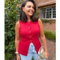 Red Scallop Trim Waistcoat Size 6
