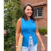Blue Scallop Trim Waistcoat Size 12/14