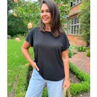 Black Crew Neck Linen Blend Tee Size 10