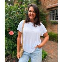 White Crew Neck Linen Blend Tee Size 8