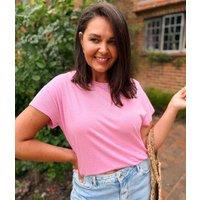 Pink Crew Neck Linen Blend Tee Size 6