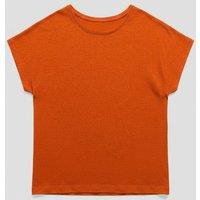 Orange Crew Neck Linen Blend Tee Size 10