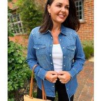 Denim Western Style Embroidered Shirt Size 14