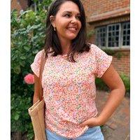Peach Flower Print Cap Sleeve Top Size 16