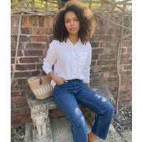 White Linen Blend Shirt Size 12