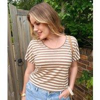 Brown Striped Linen Blend T Shirt Size 20
