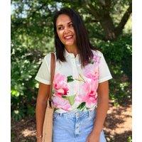 Pink Floral Short Sleeve Silky Shirt Size 10