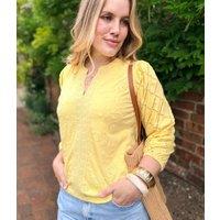 Yellow Embroidered Contrast Long Sleeve Top Size 14/16