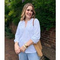 White Embroidered Contrast Long Sleeve Top Size 16/18