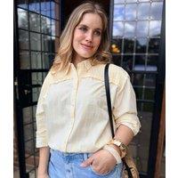 Yellow Pure Cotton Shirred Striped Shirt Size 20