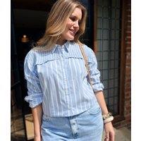 Blue Pure Cotton Shirred Striped Shirt Size 10