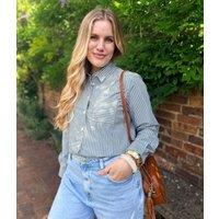 Khaki Striped Relaxed Cotton Poplin Shirt Size 16/18P