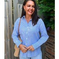 Blue Striped Relaxed Cotton Poplin Shirt Size 16/18
