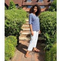 Blue Flower Print Weaver Jersey Top Size 18