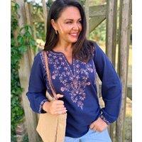 Navy Embroidered Notch Neck Top Size 16/18P