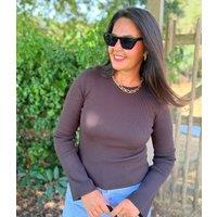 Chocolate Brown Flute Sleeve Ribbed Jumper Size 20/22