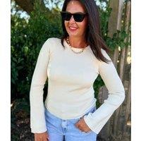 Cream Flute Sleeve Ribbed Jumper Size 16/18