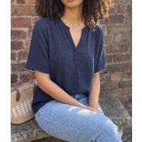 Navy Cheesecloth Notch Neck Blouse Size 16/18