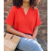 Red Cheesecloth Notch Neck Blouse Size 12/14