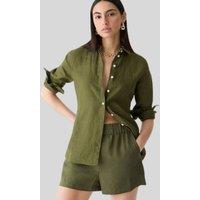 Khaki Wren Slim Fit Linen Designer Shirt Size 14R
