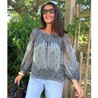 Grey Print Boho Blouse Size 12