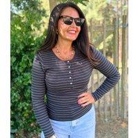 Dark Grey Cotton Rich Striped Top Size 24