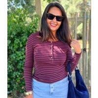 Burgundy Cotton Rich Striped Top Size 10