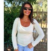 Cream Scoop Neck Long Sleeve Top Size 6/8